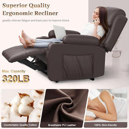 Extra Wide Seat Recliner Chair with Heat and Back Massage, Electric Power Oversized Reclining Chair Infinite Position with Storage Armrests & 2 Cup Holders for Living Room, Manual Recliners