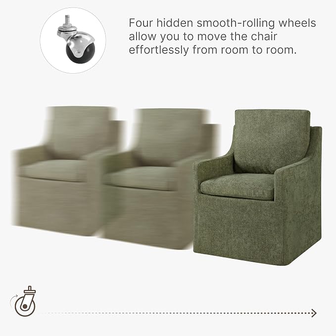 KISLOT Upholstered Dining Chairs Set of 2, Washable Cover Modren Deskchair with 4 Casters & Hidden Storage for Dining Room, Living Room, Home Office, Green, 2 Box