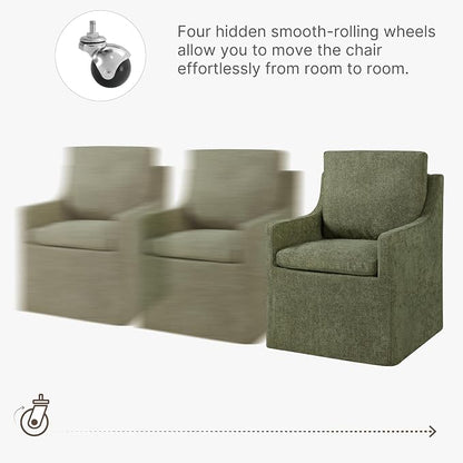 KISLOT Upholstered Dining Chairs Set of 4, Washable Cover Modren Deskchair with 4 Casters & Hidden Storage for Dining Room, Living Room, Home Office, Green, 4 Box