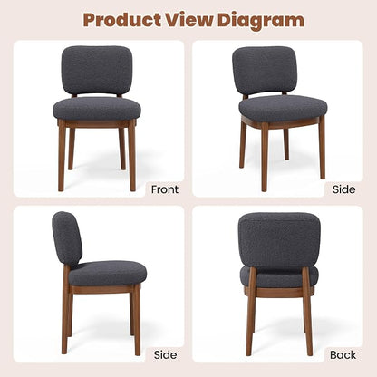 Wooden Dining Chairs Set of 2, Boucle Upholstered Kitchen Chairs with Solid Wood Legs, Mid Century Modern Dining Chairs, Farmhouse Side Chair with Hardwood Frame for Dining Room, Dark Gray