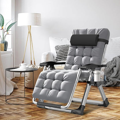 ABORON 2 Pack Zero Gravity Chair, Outdoor Lounge Chairs Sun Loungers with Removable Cushion,Headrest,Cup Holder,Reclining Patio Lounger Chair for Indoor and Outdoor
