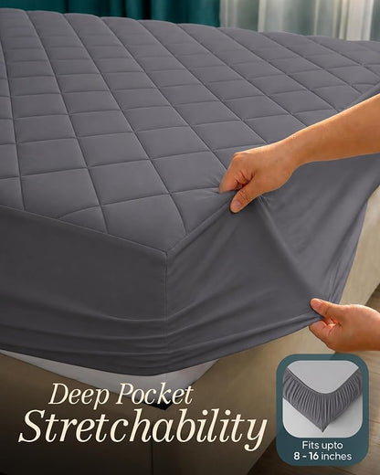 Quilted Fitted Mattress Pad, Twin Mattress Protector Topper with Deep Pocket Stretches up to 16 Inches, Machine Washable Mattress Cover by Utopia Bedding (Grey)