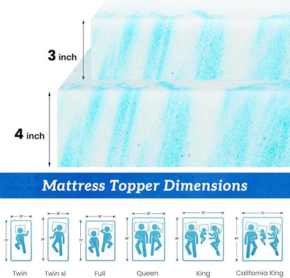 Sweetcrispy Mattress Topper Twin XL - 2 Inch Memory Foam Cooling Gel Infused Bed Topper for Back Pain, Sleeper Sofa, RV, Camper, CertiPUR-US Certified, Ventilated and Breathable