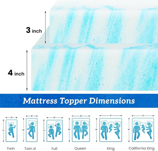 Sweetcrispy Mattress Topper California King, 4 Inch Thick Memory Foam Gel Infused Cooling Pad for Pressure Relieve for Bed, Sleeper Sofa, RV, Camper, CertiPUR US Certified, Ventilated and Breathable