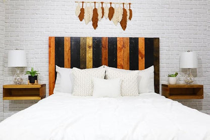 Barn Walls Cabin Mix Signature Design, Multicolored Solid Wood Headboard, Floating Panels, Wall Mount, Adjustable Height, California King Size