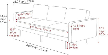 Valencia Varese 90" Full Leather Couch Cognac Tan Brown- Italian Nappa Leather Modern Cloud Couch for Living Room/Apartment Furniture