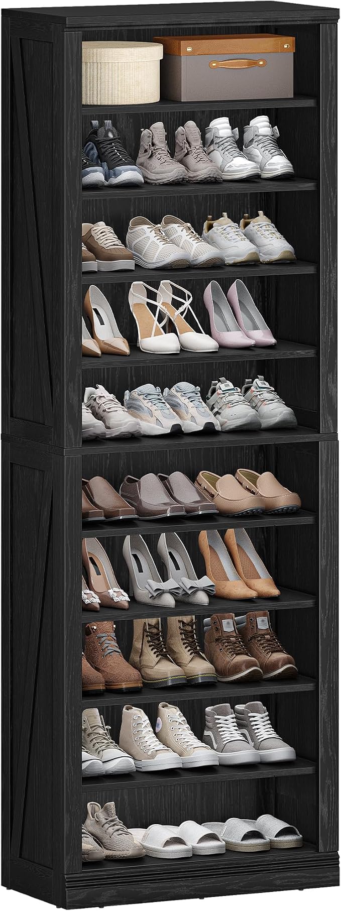 Hzuaneri Shoe Storage Cabinet, 10 Tiers Freestanding Shoe Cabinets, Wooden Shoes Rack with Cubby, 27-30 Pairs, Farmhouse Tall Shoes Cubby Organizer for Entryway, Living Room, Black SR52604X