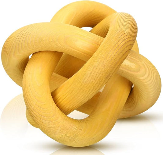 Yalikop 3 Link Wood Knot Decor Rustic Home Décor Accents Hand Carved Coffee Table Decoration, Boho Chain Link Decoration, Modern Shelf, Rustic Objects for Home Living Room Bedroom(Yellow)