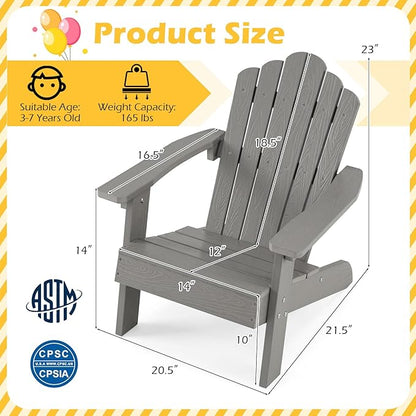 Costzon Kids Adirondack Chair, All-Weather HIPS Toddler Outdoor Chair, Wooden Textured Plastic Fire Pit Chair, Kids Patio Chair for Backyard Lawn Garden, Fits Children Age 3-7 Years (2, Gray)
