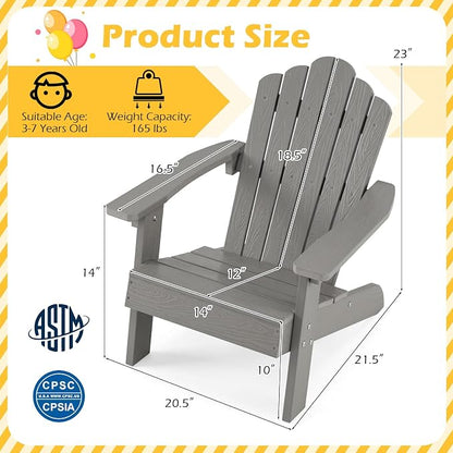 Costzon Kids Adirondack Chair, All-Weather HIPS Toddler Outdoor Chair, Wooden Textured Plastic Fire Pit Chair, Kids Patio Chair for Backyard Lawn Garden, Fits Children Age 3-7 Years (4, Gray)
