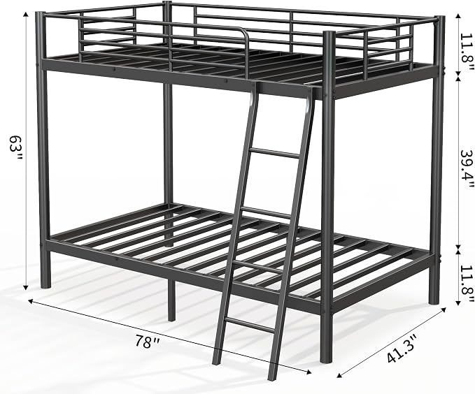 SDHYL Twin Over Twin Bunk Bed with Stairs, Heavy Duty Metal Bunk Beds for Teens Adults, Space Saving Design, No Box Spring Needed, Furniture for Bedroom, Black