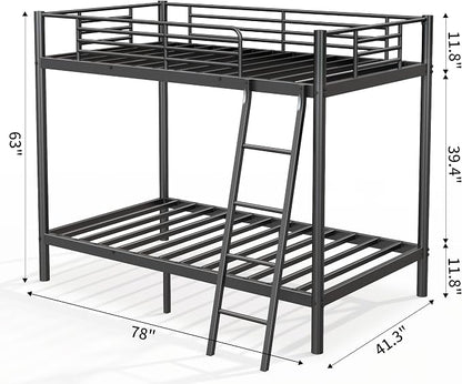 SDHYL Twin Over Twin Bunk Bed with Stairs, Heavy Duty Metal Bunk Beds for Teens Adults, Space Saving Design, No Box Spring Needed, Furniture for Bedroom, Black
