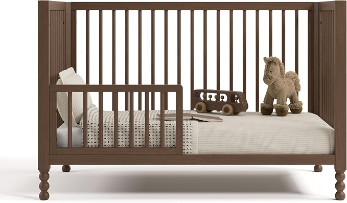 Storkcraft Rio 5-in-1 Convertible Crib and Toddler Guardrail – GREENGUARD Gold Certified, Toddler Bed Conversion Kit Included, Fits Baby Crib Mattress, Converts to Full Bed (Hazelnut)