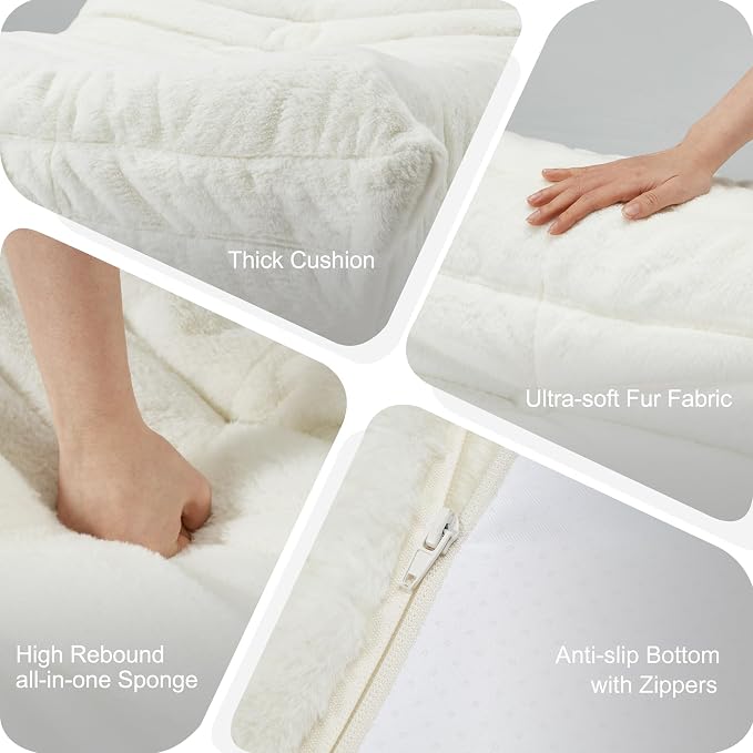 Hobestluk Adults Bean Bag Chair Faux Fur BeanBag Couch for Living Room | White Plush,Ergonomic Design,Memory Foam,UltraSoft,Anti-slip Bottom,No Assembly Required,Decorative Style for Living Room