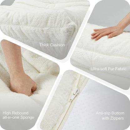 Hobestluk Adults Bean Bag Chair Faux Fur BeanBag Couch for Living Room | White Plush,Ergonomic Design,Memory Foam,UltraSoft,Anti-slip Bottom,No Assembly Required,Decorative Style for Living Room