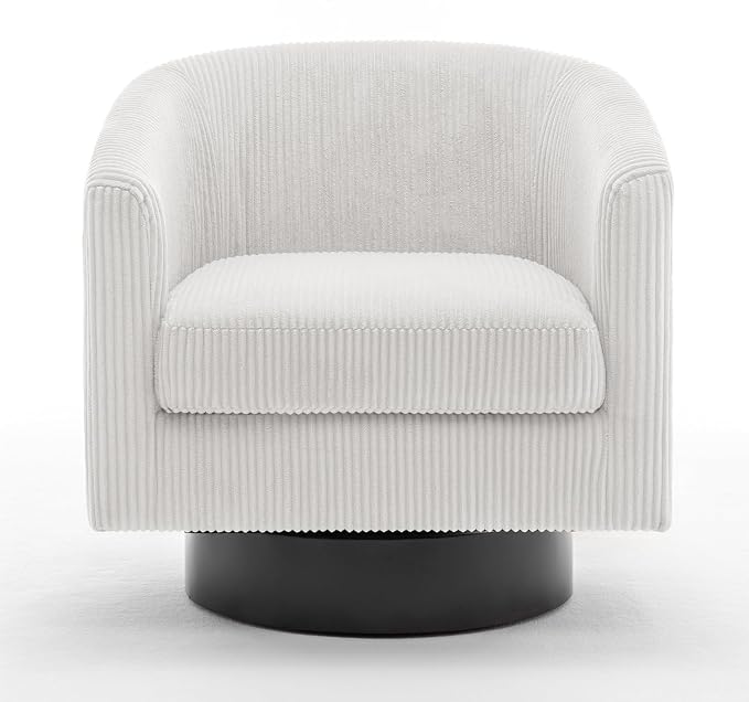 Swivel Accent Chair, Upholstered Corduroy Barrel Chair for Living Room, Small Single Sofa Bedroom Reading Seat, Set of 4, Beige