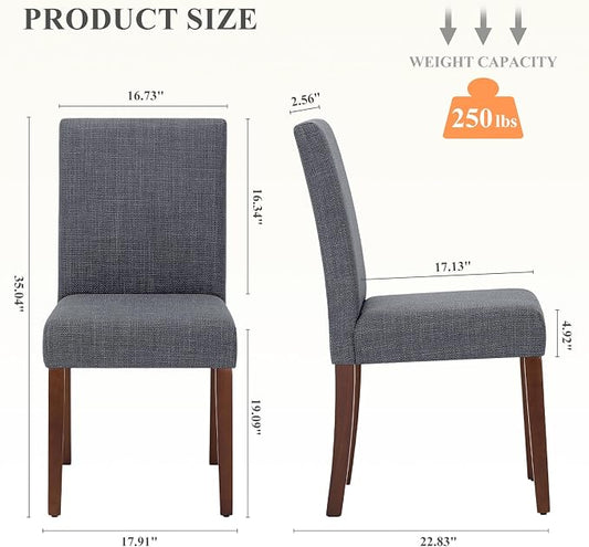 Upholstered Parsons Dining Chairs Set of 2, Modern Dining Room Chairs with Back, Fabric Kitchen Side Chairs with Wood Legs for Dinner Farmhouse Restaurant, Dark Grey