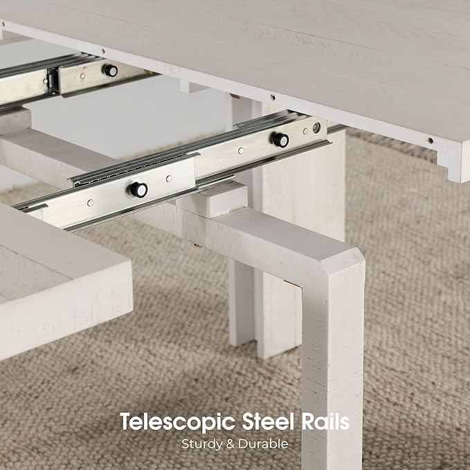 Transformer Table - Solid Wood Extendable Dining Table, Seats 2-12, Expandable Dining Room Table, Space-Saving Furniture, Kitchen and Dining Room Furniture (White, Table + 2 Benches)