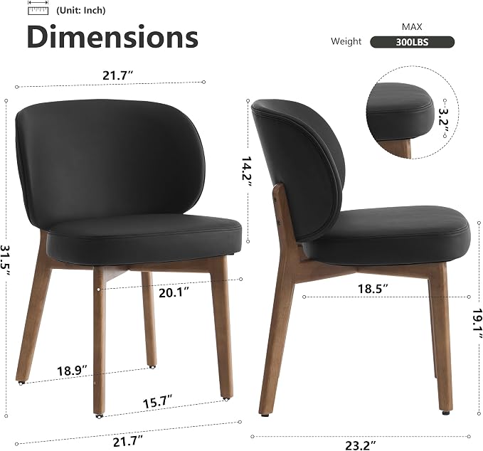 YOUNIKE Dining Chairs Set of 6 Modern Kitchen Dining Room Chairs Black | Faux Leather Upholstered Armless Side Accent Chair with Back Wide Padded Seat Wooden Leg, Soft, Waterproof, Comfortable