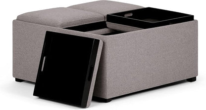 SIMPLIHOME Avalon Wide Contemporary Square Coffee Table Storage Ottoman, Cloud Grey, Table Ottoman