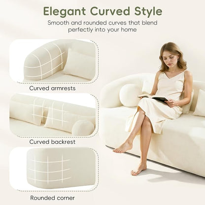 86" Curved Cloud Couch, Curved Sofa,Boneless Couch, Upholstered Sofa with Pillows, No Assembly with High-Density Foam, 3-Seater Luxury Modern Compressed Sofa, Beige