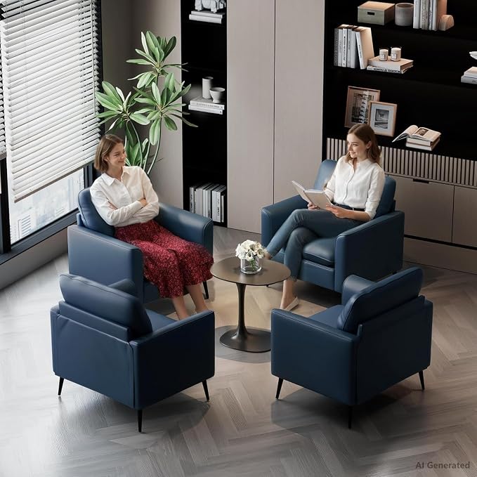 TYBOATLE Leather Accent Chair, Mid-Century Modern Comfy Living Room Chairs, Cozy Office Reading Chair, Reception Armchairs for Bedroom, Office, Waiting Room (Blue)