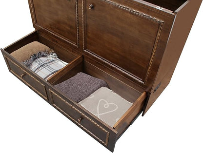Mega Solutions Venetian Murphy Cabinet Bed with Deepest Storage Drawer On The Market and USB Charging Station 6 inch (Heritage Walnut, Queen)