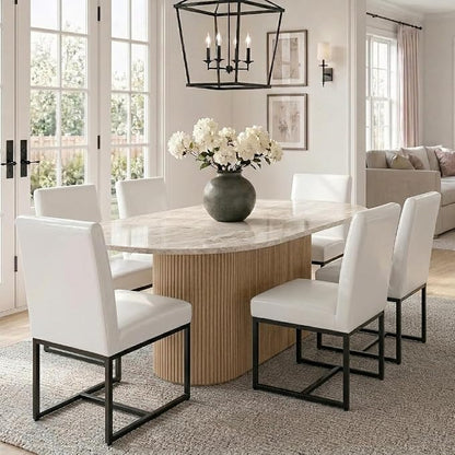 HNY Modern Dining Chairs Set of 6, Upholstered Leather Dining Room Chairs with Ergonomic Back & Metal Frame for Home, Kitchen, Apartment, White