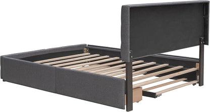 Ball & Cast Queen Bed Frame with 2 Drawers and 1 Twin XL Trundle, Linen Upholstered Platform Bed Frame Queen Size with Button Tufted Headboard & Wood Slats Support,No Box Spring Needed,Dark Gray