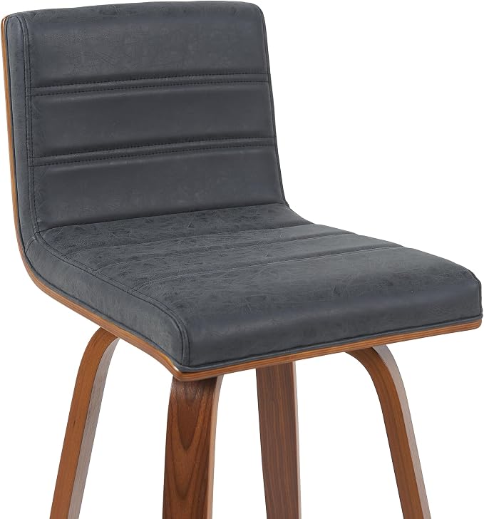 Vienna Modern Swivel Bar Height Stool with Vintage Black Upholstered Seat and Walnut Finished Wood Frame Set of 2