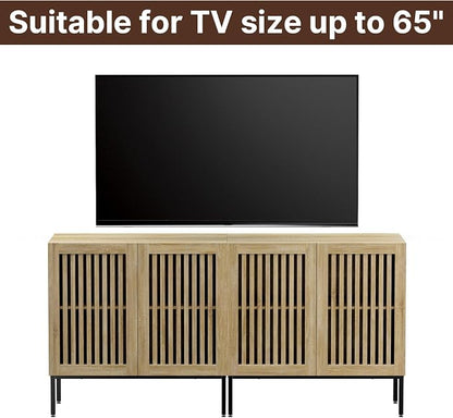 BVIUNTWO Buffet Cabinet with Storage,Set of 2 Farmhouse Console Table with Metal Base and Adjustable Shelf,Sideboard Coffee Bar Cabinet with 4 Doors for Kitchen,Dining Room,Living Room,Oak