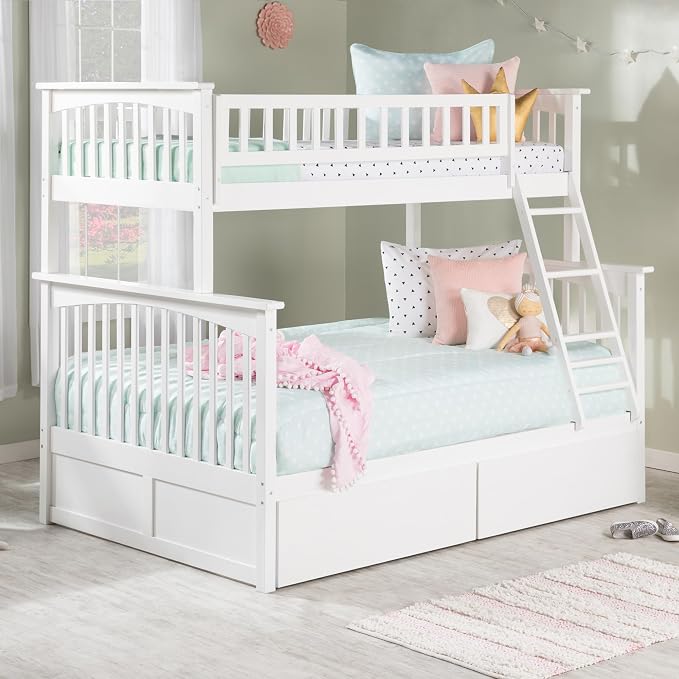 AFI, Columbia Twin Over Full Ladder Bunk Bed with Storage Drawers, White
