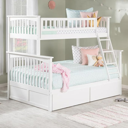 AFI, Columbia Twin Over Full Ladder Bunk Bed with Storage Drawers, White