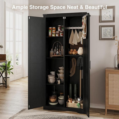 Befrases Black Farmhouse Storage Cabinet with Adjustable Shelves, Large Pantry Organize with 2 Barn Doors, Tall Freestanding Cabinet for Kitchen, Bathroom, Garage, Basement, Living, Utility Room