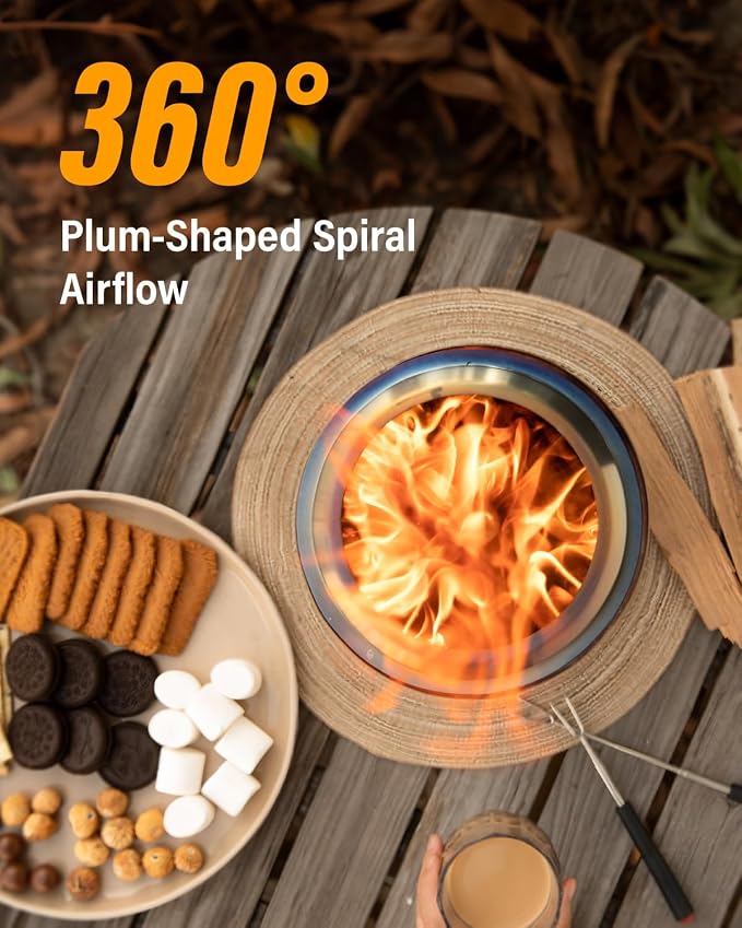 YEFU Tabletop Fire Pit 9.7 x 7.1 in, Flame Intensity Control Camping Stove for Outdoor & Patio, Fueled by Pellets or Wood, Safe Burning Table Top Firepit, with Travel Bag & 2 Mini Sticks, Green
