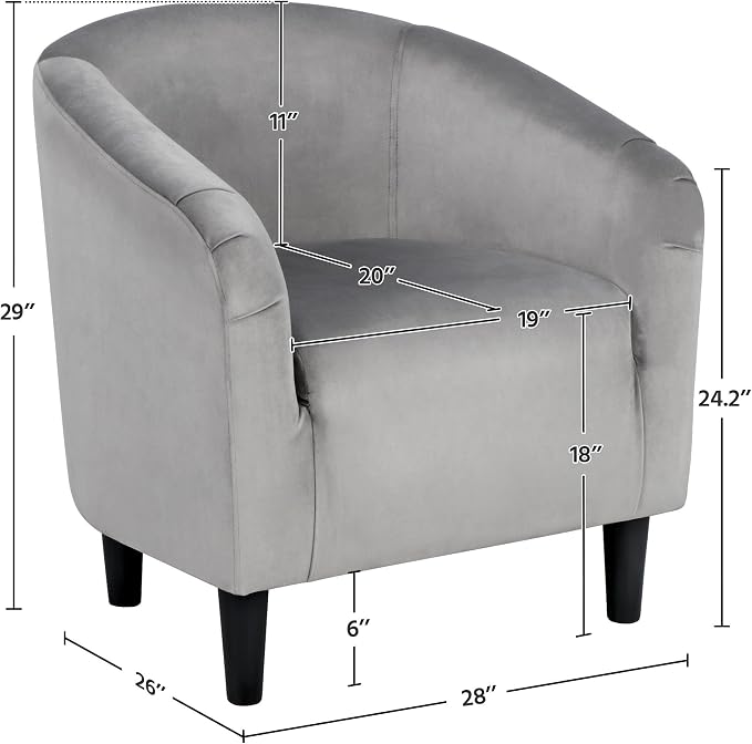 Topeakmart Velvet Accent Chair, Comfy and Modern Velvet Club Chair with Armrest and Sturdy Legs for Living Room/Bedroom Study, Set of 2, Grey
