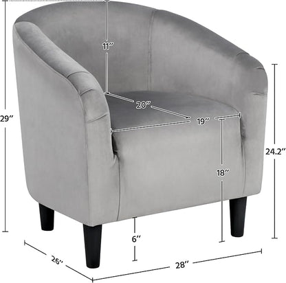 Topeakmart Velvet Accent Chair, Comfy and Modern Velvet Club Chair with Armrest and Sturdy Legs for Living Room/Bedroom Study, Set of 2, Grey