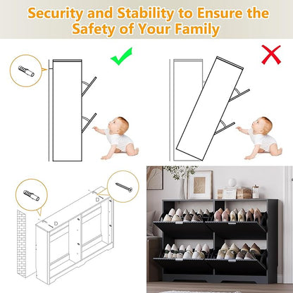 BORNOON Large Shoe Cabinet for Entryway, Shoe Rack Cabinet with 4 Flip Drawer and Adjustable Shelves for Small Apartment, Foyer