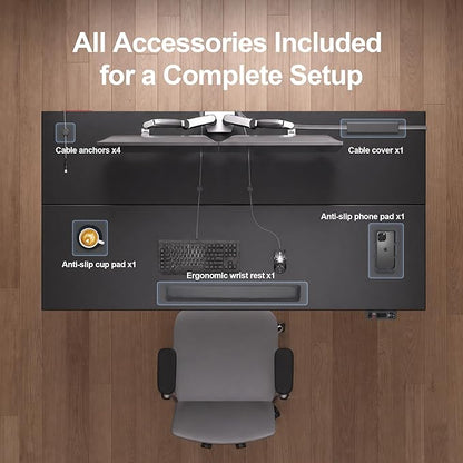 Electric Standing Desk 55” with 15° Tilting Desktop, Sit Stand Ergonomic Desk for Home Office & Gaming, 4 Motor Adjustable Desk, Memory Presets & Cable Management Black