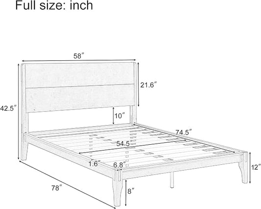 Merax Full Size Bamboo Platform Bed, Mid-Century Modern Bed Frame with Tall Headboard, Solid Sustainable Bedframe Full-size, Wood Slat Support, No Box Spring Needed, Easy Assembly, Noise Free, Natural