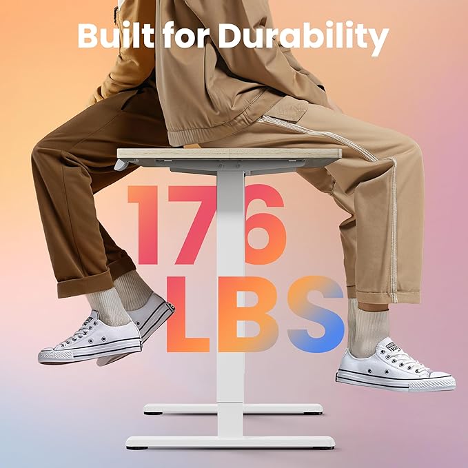 HUANUO 40x24 Inch Electric Standing Desk, Height Adjustable, Light Walnut | Smooth Home Office Desk, 176lbs Capacity with 4 Memory Presets & Headphone Hooks. Easy to assemble Computer Gaming desk
