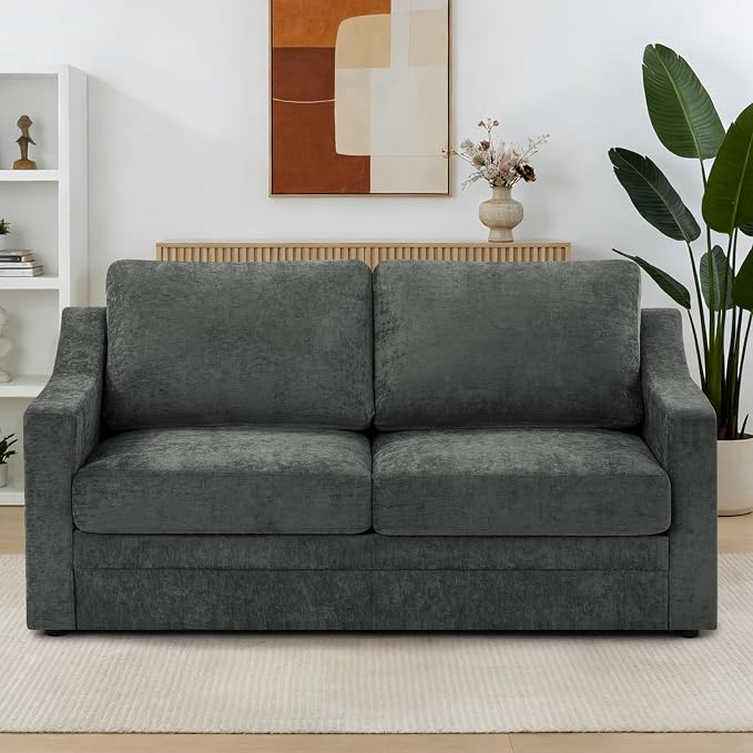 67” Chenille Loveseat Sofa w/Comfortable Back Cushions, Grey | Modern 2-Seat Couch w/Deep Seat Space, Upholstered 2 Seaters Sofa w/High Resiliency Foam for Living Room