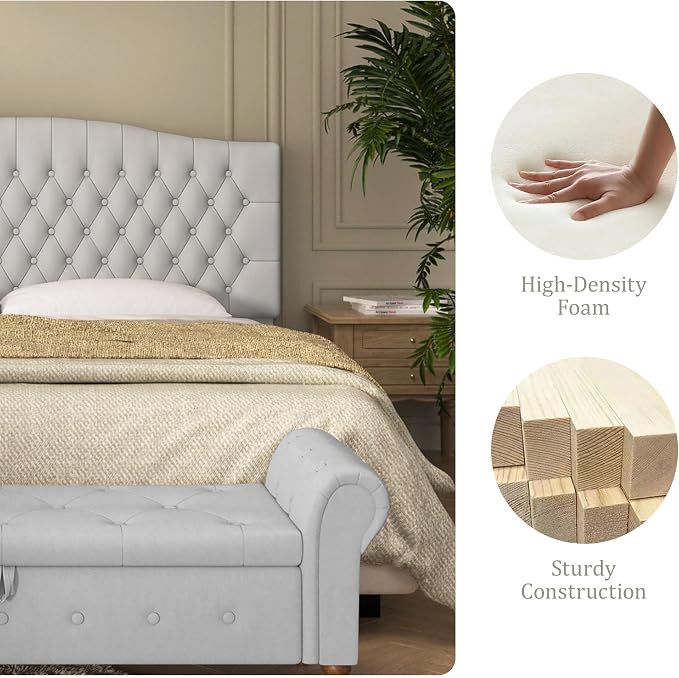 Furpopup Velvet King Size Headboard Only, Upholstered Wall Mount Light Gray | 2 ways to use:Wall-mounted (for adjustable bed) and bed frame mounted, Easy to assemble, Classic button design headboard