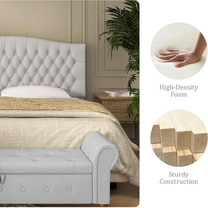 Furpopup Velvet King Size Headboard Only, Upholstered Wall Mount Light Gray | 2 ways to use:Wall-mounted (for adjustable bed) and bed frame mounted, Easy to assemble, Classic button design headboard