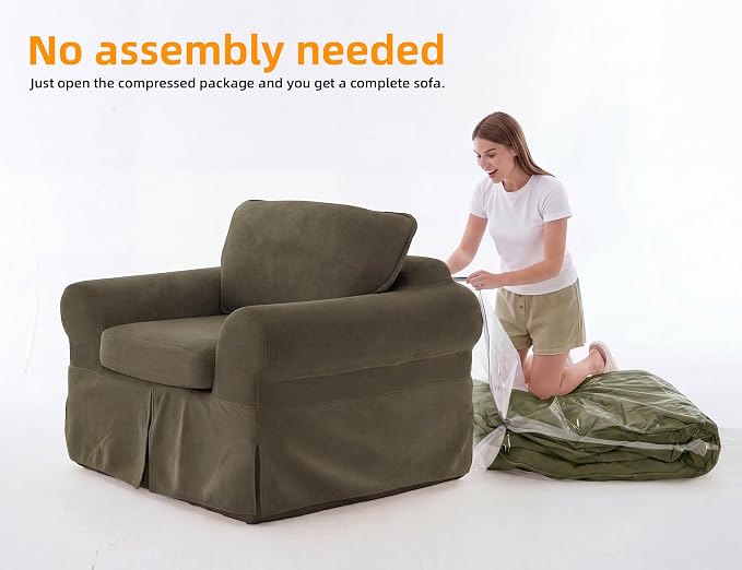 Mistpeople Modern Loveseat Sofa Couch, Upholstered Comfy Sofa with Pillows & Armrests, Deep Seating Couch with Removable Cover for Living Room Bedroom Apartment Office Small Spaces,Green