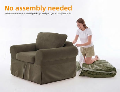 Mistpeople Modern Loveseat Sofa Couch, Upholstered Comfy Sofa with Pillows & Armrests, Deep Seating Couch with Removable Cover for Living Room Bedroom Apartment Office Small Spaces,Green