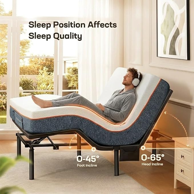 AMADA HOMEFURNISHING Queen Adjustable Bed Frame and 10 Inch Gel Memory Foam Mattress Set, Head & Foot Incline, Wireless Remote, USB Ports, LED Night Light