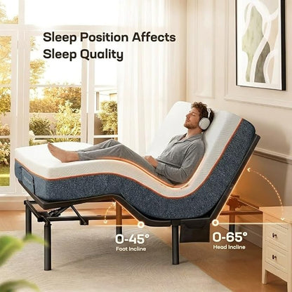 AMADA HOMEFURNISHING Queen Adjustable Bed Frame and 10 Inch Gel Memory Foam Mattress Set, Head & Foot Incline, Wireless Remote, USB Ports, LED Night Light