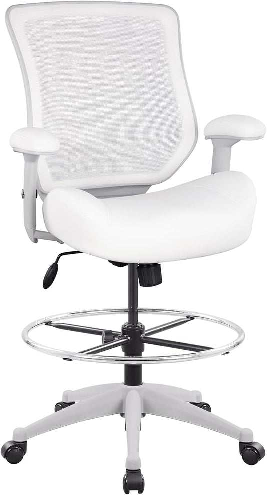 BOLISS 400lbs Mesh Ergonomic Office Drafting Chair Big Adjustable Foot Ring Height Adjustable Armrest (Wht)