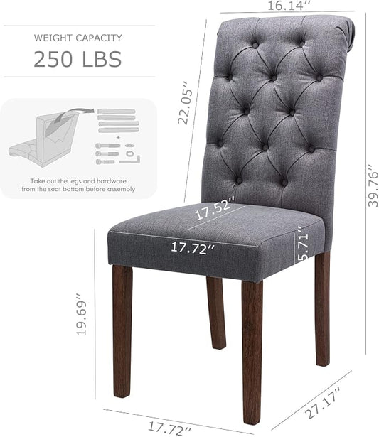 COLAMY Button Tufted Dining Chairs Set of 4, Parsons Upholstered Fabric Dining Room Chairs Kitchen Chairs with Wood Legs and Padded Seat, Dark Grey